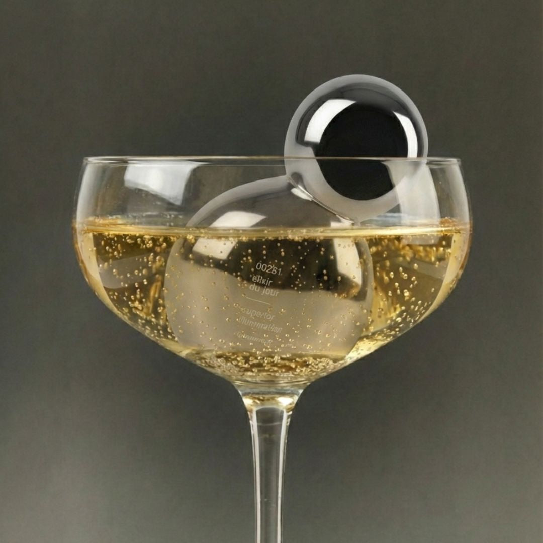 silver perfume bottle in a coupe champagne glass